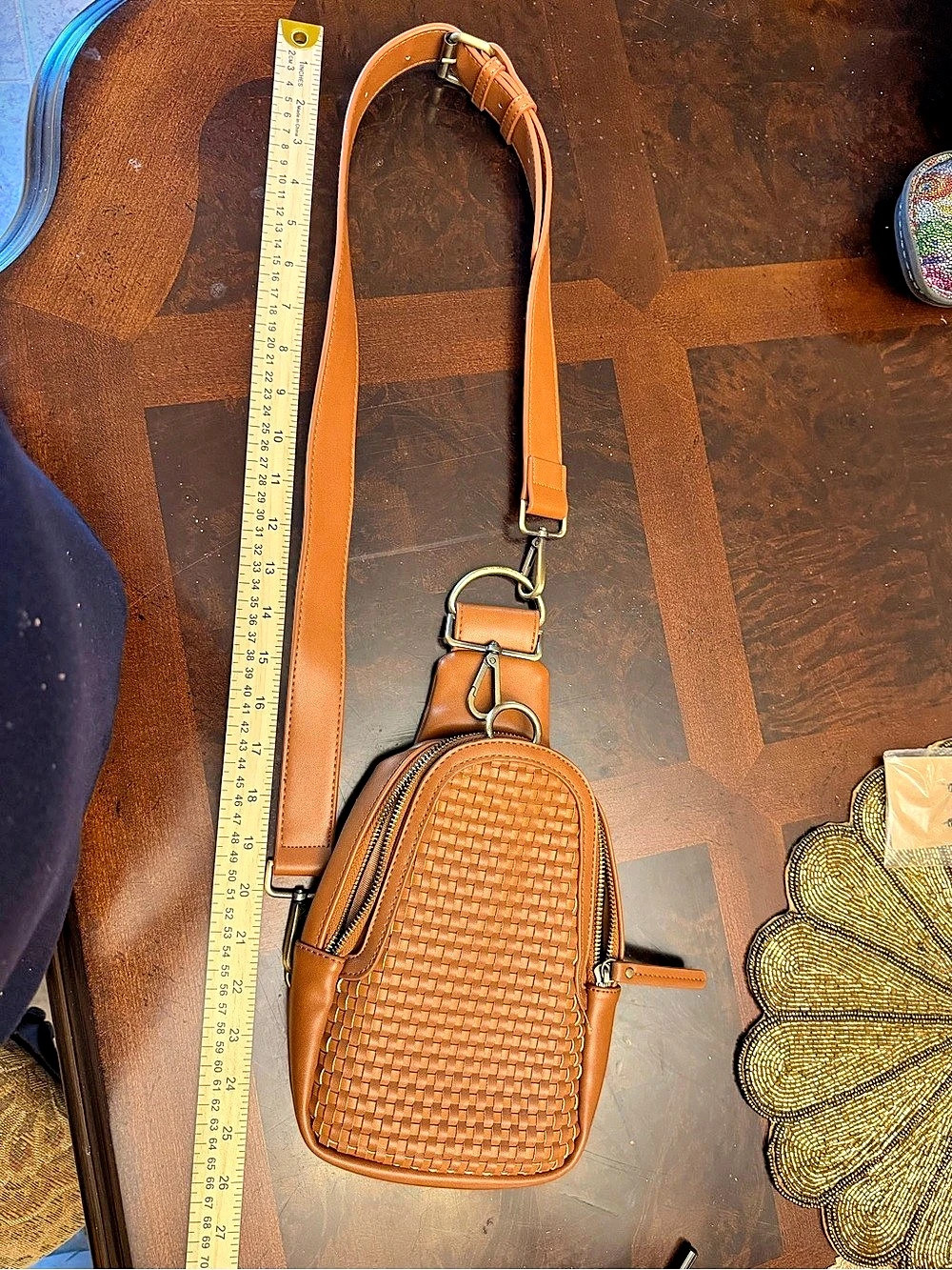 Anthropologie Woven Leather-Look Crossbody Bag in Brown Like New